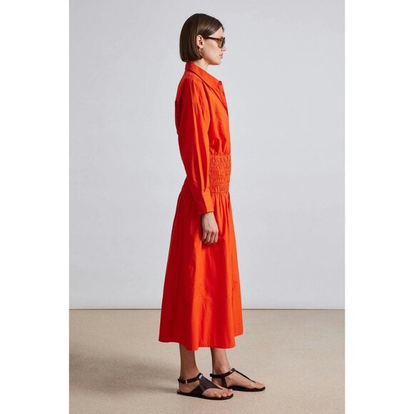 NWT APIECE APART Sophia Smocked Shirt Dress L Flambe Collar Long Sleeve Cotton - Picture 3 of 5